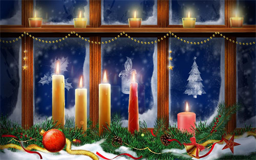 Wallpaper-christmas-candles-in-window in Beautiful Christmas Pictures and Creative Christmas Designs