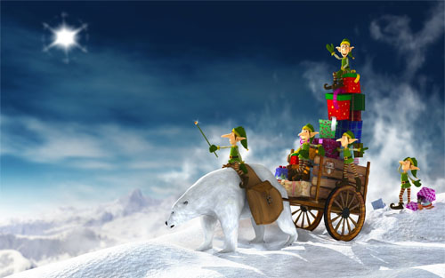 Wallpaper-christmas-sleigh-elves in Beautiful Christmas Pictures and Creative Christmas Designs