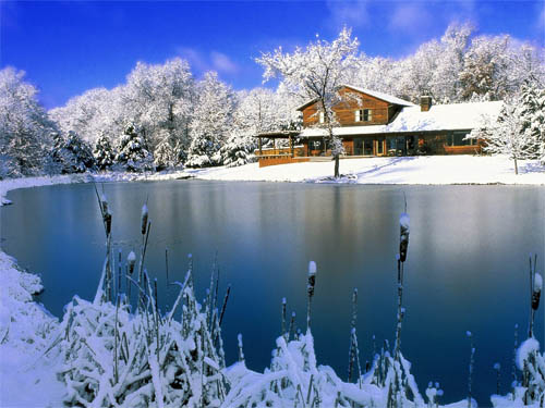 Wallpaper-christmas-winter-landscape-lake in Beautiful Christmas Pictures and Creative Christmas Designs