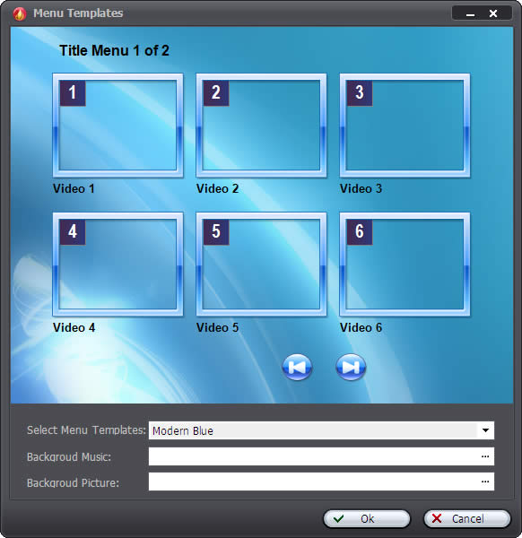 Select DVD menu templates for creating dvd