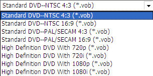 Select profile for creating DVD