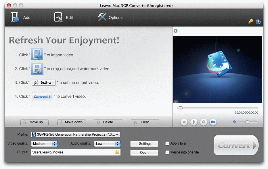 Leawo Mac 3GP Converter Screenshot