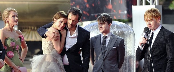 Grint speaks at the world premiere of "Harry Potter and the Deathly Hallows - Part 2" in Trafalgar Square, in central London