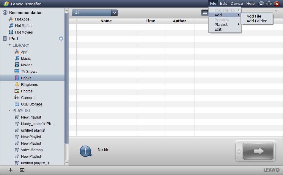 Select Files and Start Transfer