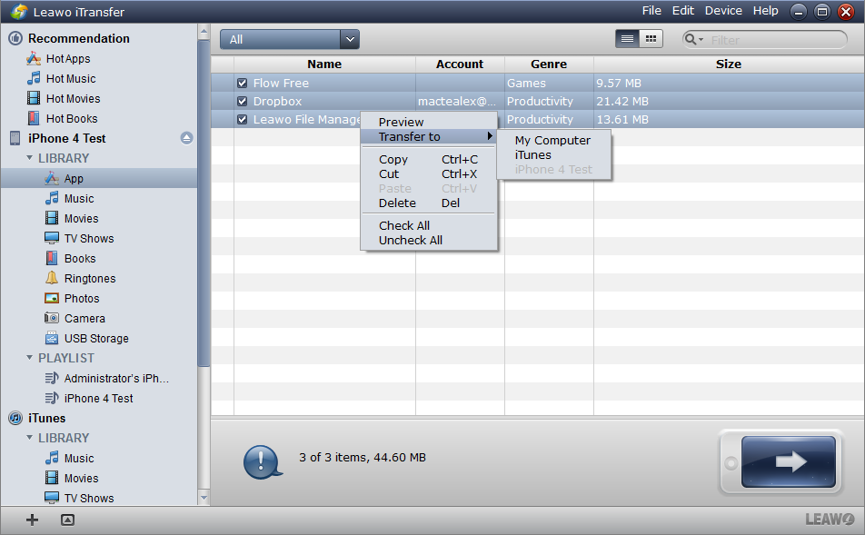 Select Apps and Start Transfer Select Apps and Start Transfer