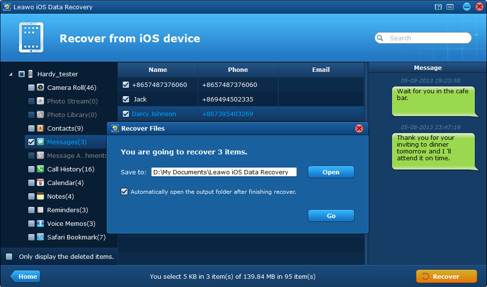 Leawo iOS Data Recovery - Save iPhone SMS to PC