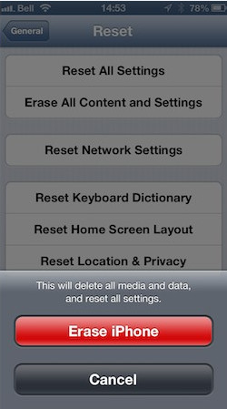 Reset-erase iPhone