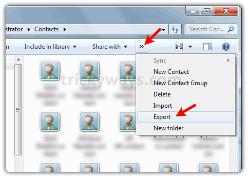 Choisissez exporter des contacts de Windows