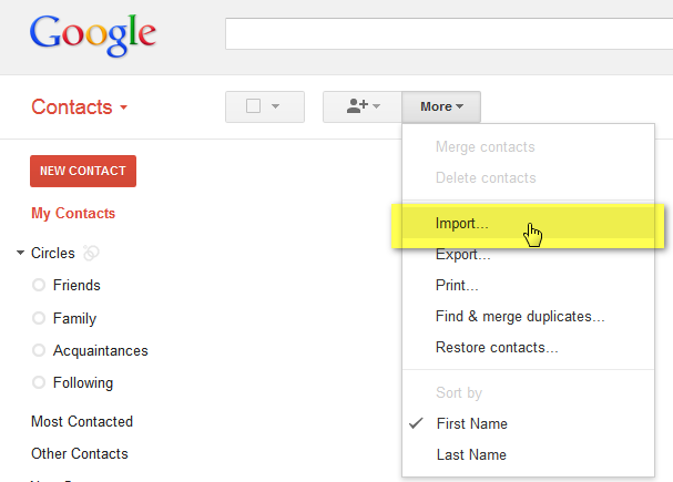 Importer kontaktpersoner til Google Gmail