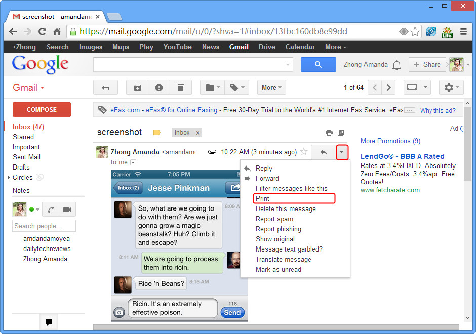 Imprimir SMS desde Gmail