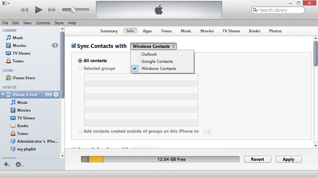 Sync contacts with Windows contacts