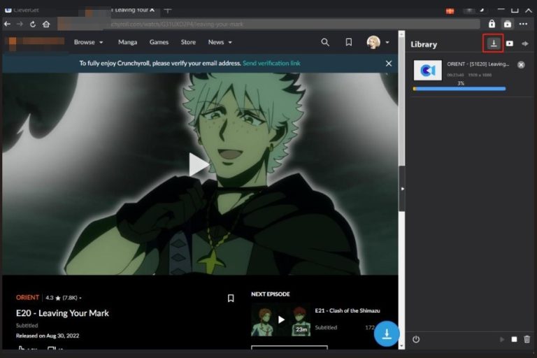 Check Crunchyroll video download progress