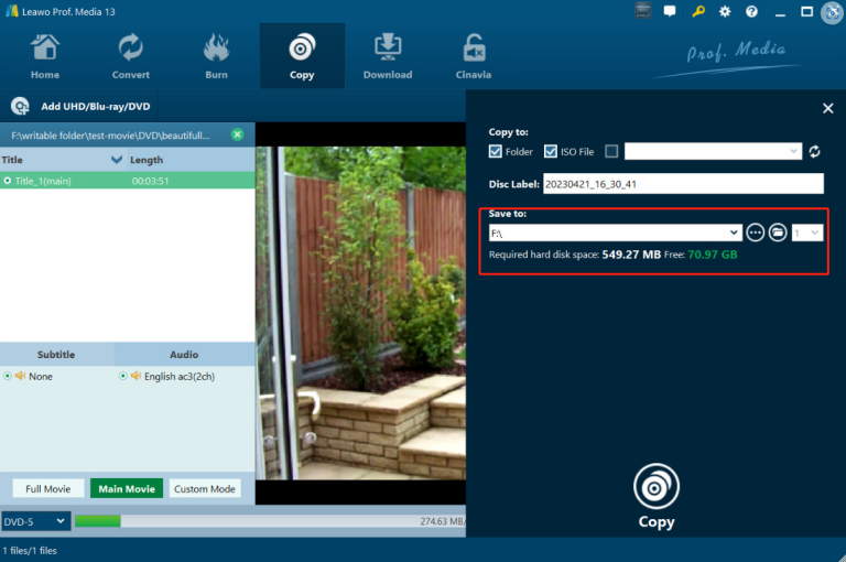 blu-ray copy complete the backup process