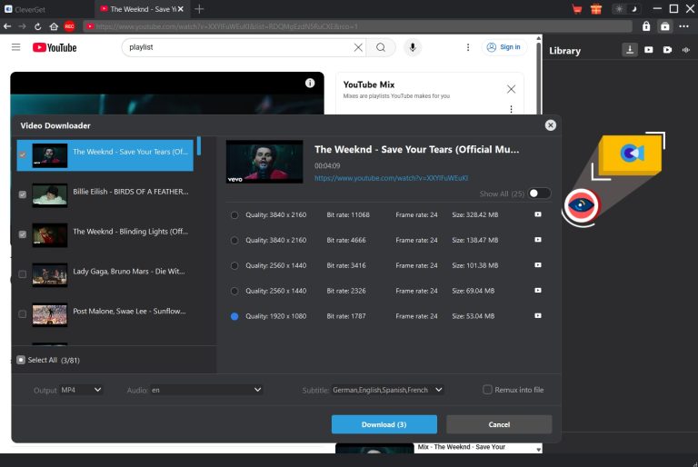 cleverget video downloader playlist parse