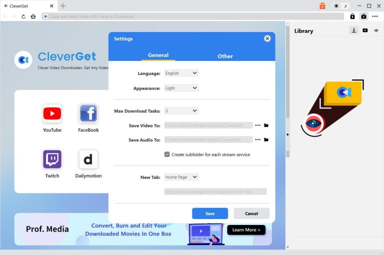 adjust settings in cleverget