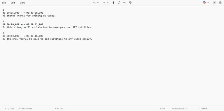 create srt files with text editor