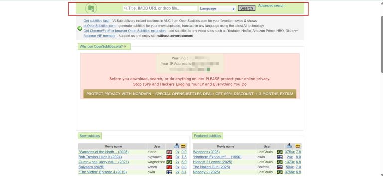 download srt file on subtitle website