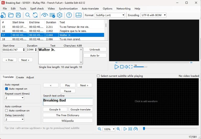 create srt files with subtitle edit
