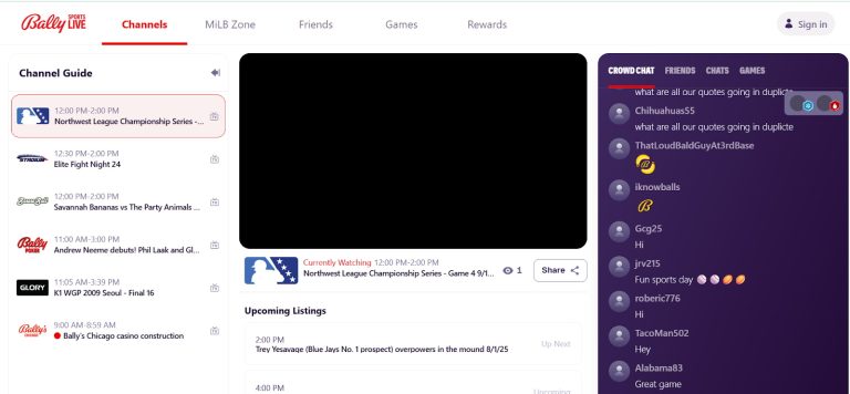 Bally Sports+ 메인 인터페이스