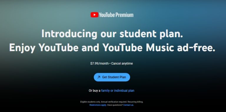 YouTube premium student discount