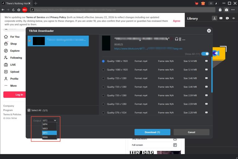 tiktok to mp3 using cleverget