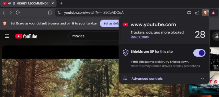 watch YouTube in brave browser