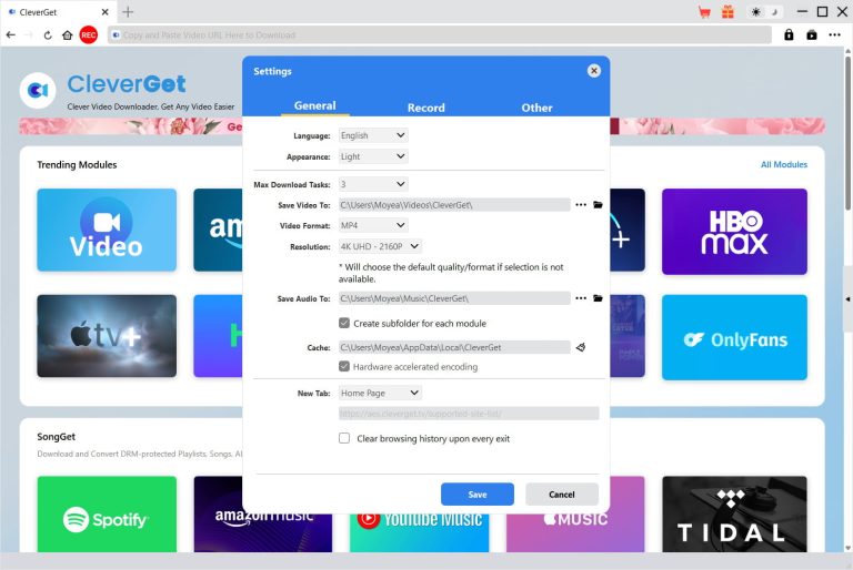 cleverget settings panel