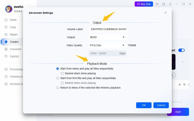 set output settings