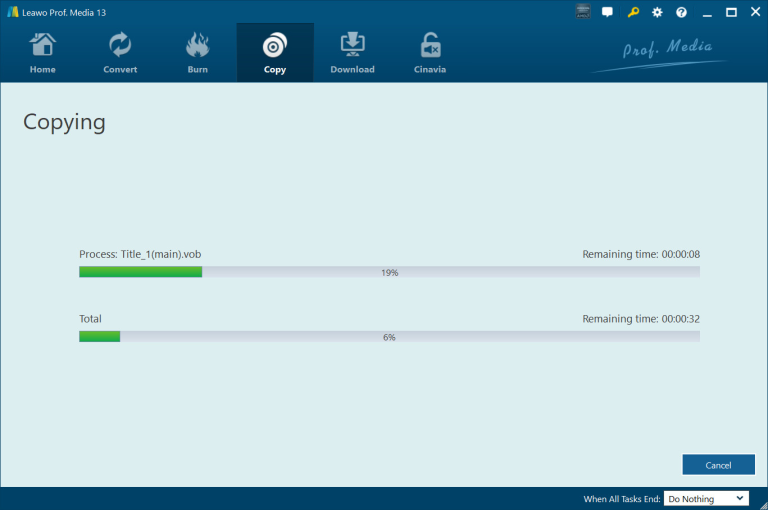 Start the backup process using Leawo Blu-ray Copy