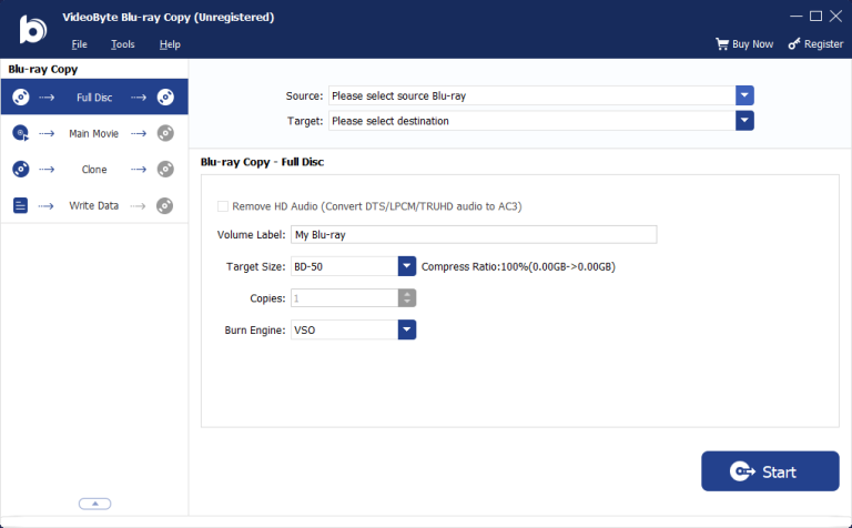 VideoByte Blu-ray Copy interface