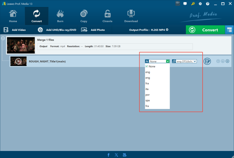 choose audio tracks and subtitles in leawo blu-ray ripper
