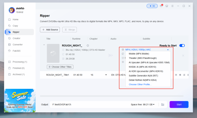 choose mp4 option in dvdfab blu-ray ripper