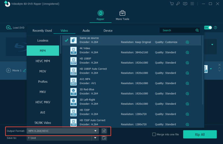 output format in videobyte bd-dvd ripper