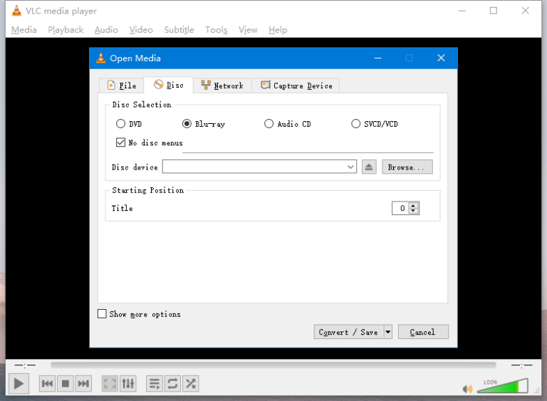 select blu-ray in vlc