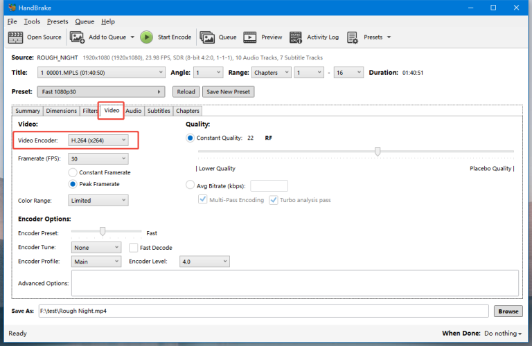 set output parameter in handbrake
