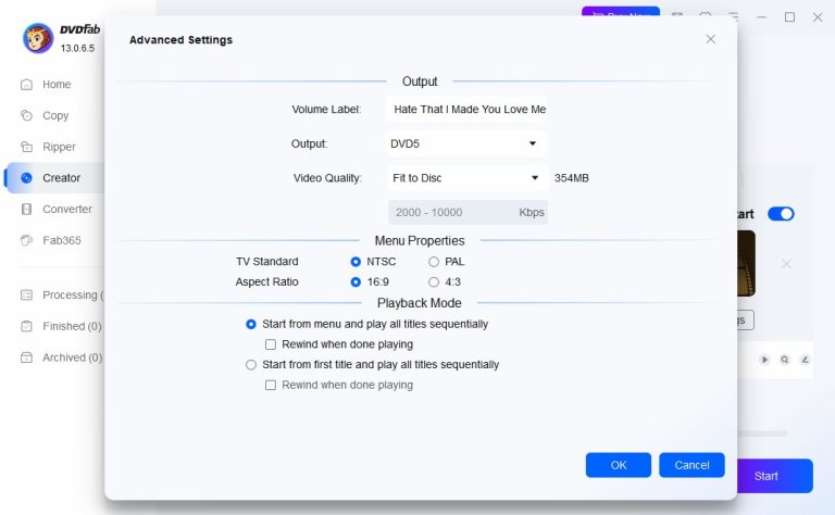 adjust advanced settings in dvdfab