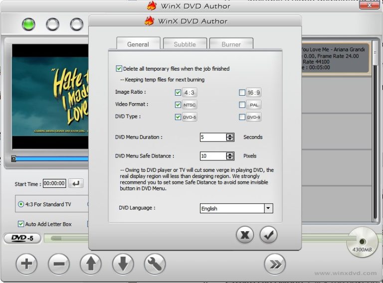 adjust output settings in winx dvd author
