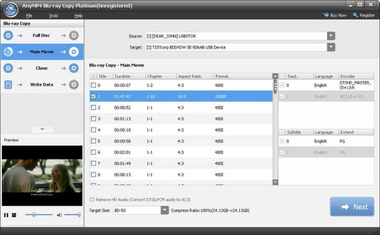 AnyMP4 Blu-ray Copy interface
