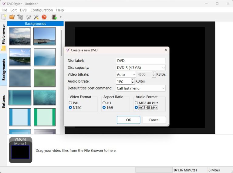 create a new dvd-in dvdstyler