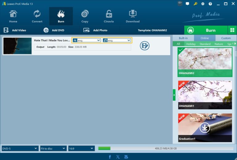 select audio and subtitle tracks in leawo dvd creator