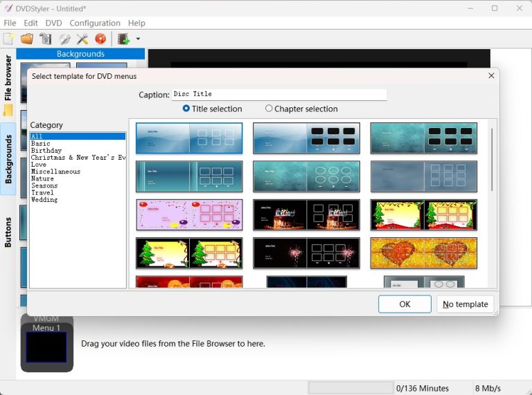 select disc menu in dvdstyler