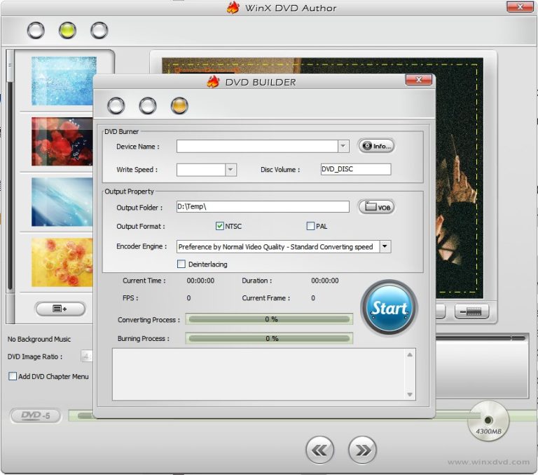 set output directory and start recording in winx dvd author