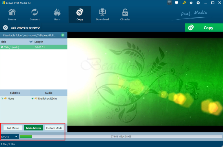 Choose copy mode within Leawo Blu-ray Copy