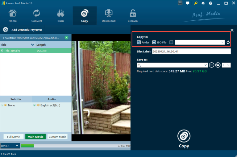 Choose the output format in Leawo Blu-ray Copy