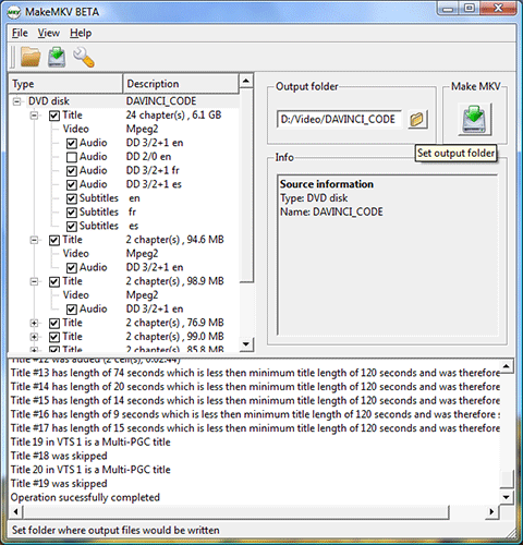 Convert target disc to MKV file with MakeMKV