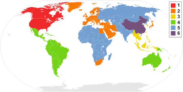 DVD region code map