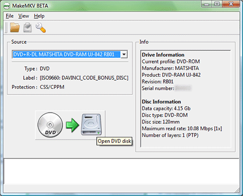 Load disc in MakeMKV