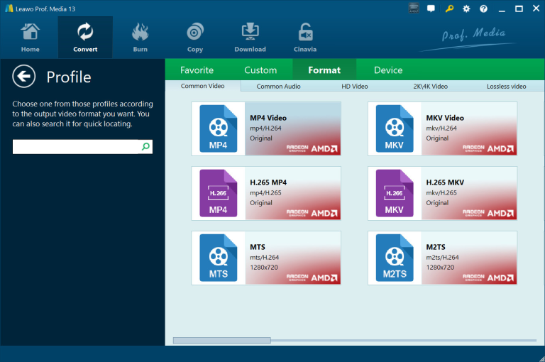 Select preferred output profile within Leawo Blu-ray Ripper